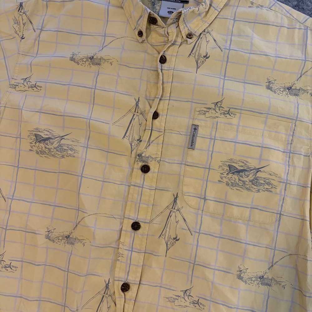 Columbia River Lodge Mens XXL Yellow Plaid Marlin Fishing Button‎ up Shirt - Picture 3 of 9